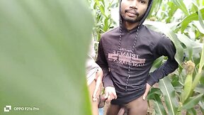 Big cock amateur bareback man crossdresser fun in the corn field during the rainy season