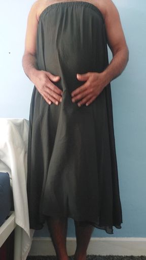 I'm masterbating and cum wearing a Silk Seethrough black skirt