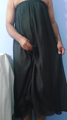 I'm masterbating and cum wearing a Silk Seethrough black skirt