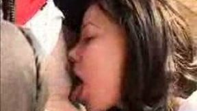 Shameless brunette GF licks my hairy pussy at the railway station