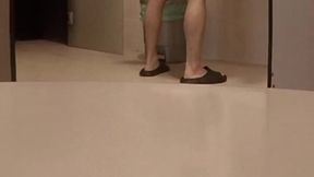 quick and risky bareback fuck in the pool s public toilet - almost caught