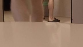 quick and risky bareback fuck in the pool s public toilet - almost caught