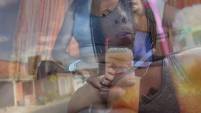 Eating raspado in Colombia while her big cock drips cum down my throat
