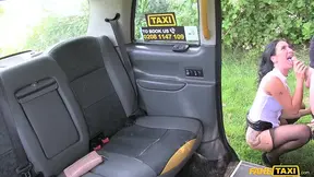 Stockinged MILF rims and gives footjob in fake taxi