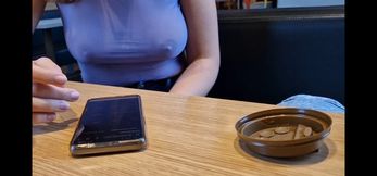 Natural breasts flash at McDonald's