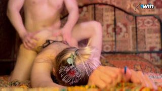 Massage from sexy geisha ends with cum on face