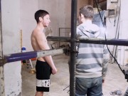 Submissive young gay submits to master for clamp torturing