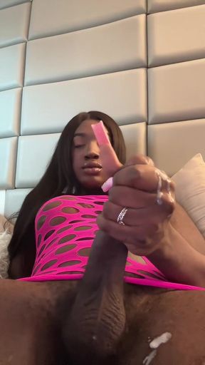 Jaw-dropping moment from &quot;Black trans girl jerking off shoots a huge load&quot;