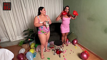 playing and popping balloons with the hot Agatha Ludovino