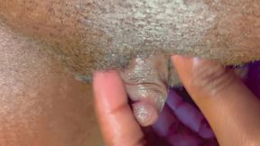 Ebony MILF with Big Boobs Masturbates Her Huge Clit and Wet Pussy to Squirting