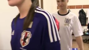 Hot young soccer girls having fun in the shower