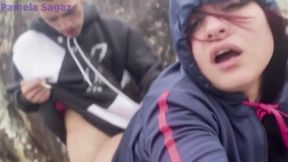 Young guy's huge tit beach surprise