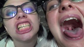 Two business women taunt you with their mouths & tongues before eating you whole!