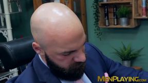 Bearded buff businessmen have intense anal pounding