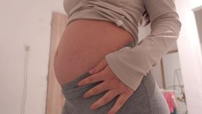 My Indian Stepsister does a belly fetish and shows her big pregnant belly then does a toilet fetish in the bathroom