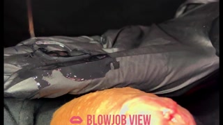 Close up of My girlfriend massages my cock and tastes my cum