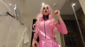 Sandy in pink latex body and skirt