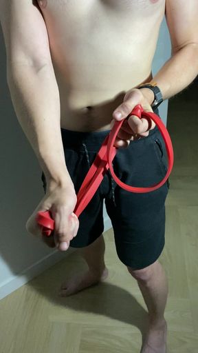 Hot Masked Guy Flexing and Stretching Rubber