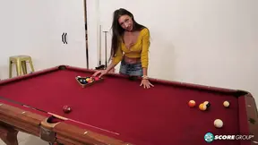 Older MILF plays with her pussy on pool table