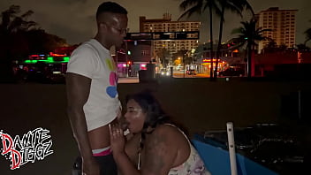 Ebony BBW Amazon Honey Has Fun Gagging On A BBC For A Late Night Beach Blowjob