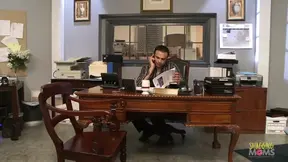 Busty secretary fucking with her boss after giving him a blowjob