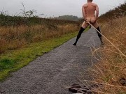Stockings and swinging extreme ball weights on a cycle path