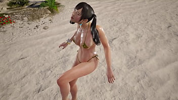 Asian cutie Ryona in a skimpy gold bikini
