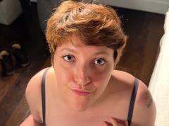 Foxy jap redhead in big boobs blowing loaded cock with lust