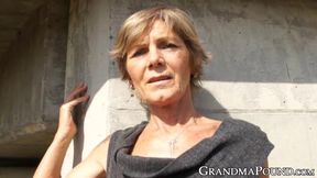 Lusty Grandma Blowjob - Big Rack Blonde Granny Pounded Outdoors