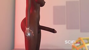 Sci-fi passion. 3d ebony sexy dickgirl fucks young blond