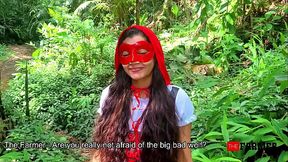 Little Red Riding Hood finds her way into the Farmers barn to ride cock