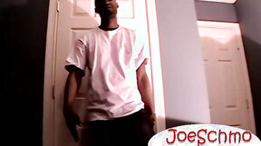 Hunky Gentleman strokes his long massive ebony shaft until he cums a lot of juicy l