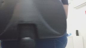 Big girl gets bored at work and starts swiveling in her chair
