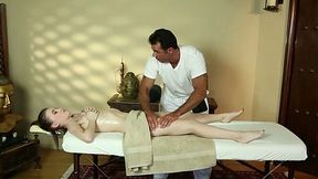 Horny strong masseur pleases kinky sexy brunette with erotic massage