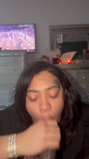 Black beauty takes a big dick in her mouth