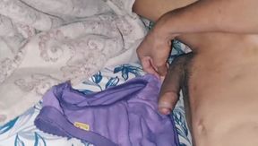 Cute Slim Sissy Femboy Masturbates Cock in Step Stepsister's Pantie and Cum on Pantie