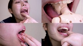 [Premium Edition] Akari Hanazato - Showing inside cute girl's mouth, chewing gummy candys, sucking fingers, licking and sucking human doll, and chewing dried sardines - MOV 1080p