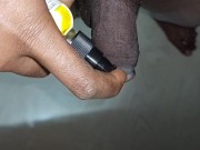 Feminized sissy femboy unlock chastity cage after a long time to piss and get hard while pissing
