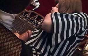 Cute newhalf cums at public restaurant