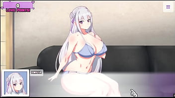 Waifu Hub [PornPlay Parody Hentai game] Emilia from Re-Zero couch casting - Part1 first time porn shooting for that innocent elf