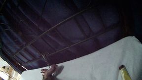 POV Video - Ballgagged topless barefoot Ekaterina, frogtied on the bed with her hands bound in front of her and tied to the headboard, is spanked and tickled by her roommate - from the roommate eyes (HD MOV)