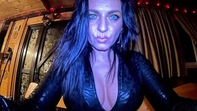 dominant vampire joi in black leather. gooning, spit play and obedience