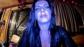 dominant vampire joi in black leather. gooning, spit play and obedience