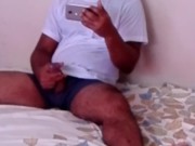 Horny guy caught jerking watching porn and masturbate big cock