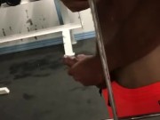 Wanking in hotel gym, nearly caught! No cum