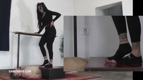 Mistress Cleo in Puma Socks Trample His Slave to Orgasm Pp