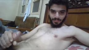 Handsome Bearded Smooth Guy Jerks Off His Big Uncut Cock