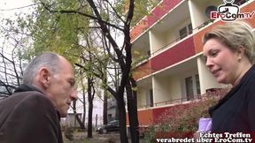 Tall German Housewife Surprised by Grandpa in Public Encounter