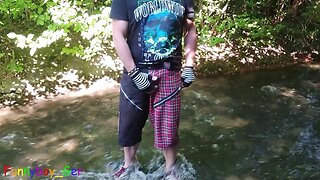 German amateur man jerks off big cock in public outdoors