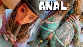 Tattooed masked girl ANAL fuck and pussy covered in cum